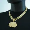 Moda Transfronteriza Exagerada Sin Pretextos Colgante de Letra Inglesa con Cadena Trenzada de 5 mm Cadena Cubana Hip-Hop Completamente Incrustada