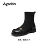 Botas Cano Curto Aogushi Deng Pretas Femininas 2026 Nova Coleção Outono Inverno Botas Meia Elástica Salto Grosso Elegantes Emagrecedoras Chelsea Boots
