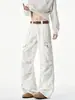 Pantalones cargo blancos tie-dye desgastados de alta costura para hombre, pantalones casuales arrugados de marca de moda de otoño, pantalones de pierna ancha versátiles holgados estilo americano