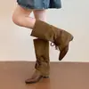 Botas retro de tacón oculto con punta fina adelgazantes y de plataforma para mujer, nuevas botas vaqueras western plisadas de media caña para verano 2026