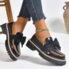 Mocasines de talla grande para mujer para primavera y otoño, con diseño de lazo, estilo británico, material de cuero, tacones gruesos, suelas gruesas y un aspecto retro, adecuados para exportación