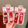Festival de Invierno Nuevo Año Nuevo Niños Lazo Pegatina Mágica Niñas Flor Tela Pegatina Mágica Ropa de Año Nuevo Roja Cabello