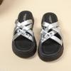 Sandalias de Diapositiva de Moda con Suela Gruesa para Aumentar la Altura 2025 Nuevo Verano Pedrería de Alta Gama para Exterior Elegantes Versátiles Antideslizantes Cómodas