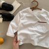 Camisetas de Primavera e Outono para Meninos e Meninas, Estilosas Infantis Tendência Estilo Britânico Color Block Listrado Modernas Camisetas Básicas