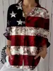 Amazon Aliexpress Y2 Camisa Cardigan de Manga Larga con Estampado de Bandera del Día de la Independencia Europea y Americana de Venta Caliente para Mujer