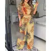 Ropa Europea y Americana para Mujer Amazon Aliexpress Sitio Independiente Estilo Elegante Conjunto de Pantalones Estampados de Manga Corta de Dos Piezas para Mujer Ligero