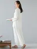 Traje de Yoga Nuevo para Primavera y Otoño 2024 Traje de Manga Larga Retro Literario Botón Traje de Meditación Tai Chi Algodón y Lino Traje Zen Traje de Té
