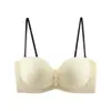 Sutiã Feminino com Fecho Frontal de Strass Brilhante para Seios Pequenos Push-up Sem Alças Invisível Antiderrapante Sem Costura Bandeau Costas Bonitas Sutiã Sem Fio