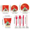 Conjunto de Festa de Aniversário Temático Boneco de Neve Vermelho de Natal com Pratos de Papel Descartáveis, Copos de Papel, Guardanapos de Papel e Talheres