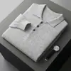 Novo suéter de caxemira outono e inverno para homens, camiseta de gola polo, suéter de moda tricotado 100% lã pura de manga longa