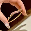 Pulsera de Flor de Diamante Rosa Melocotón Antigua Vintage con Circonita para Mujer Exquisita Brillante Dulce y Sucia Joyería