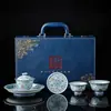 Conjunto de Chá Clássico Doucai Tecido de Lótus Jingdezhen Estilo Antigo Conjunto de Chá Gaiwan Conjunto de Chá para Acampamento ao Ar Livre Conjunto de Chá para Estúdio