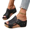 Nuevas Sandalias de Cuña con Velcro de Suela Gruesa y Punta Abierta de Comercio Exterior Europeo y Americano para Mujer 2025