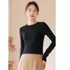 Camada Base de Malha Lisa 2024 Novo Feminino Primavera Outono Roupa Externa Gola Redonda Manga Longa Top Curto Conjunto Camada Interna Suéter Inverno