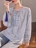Camisa de Moda Versátil Ligera Nueva Estilo Nacional Primavera y Otoño, Top Artístico Bordado Holgado Nuevo Estilo Chino N5071