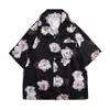 Camisa de manga curta estilo Hong Kong para homens e mulheres casais verão solto fino praia havaiana floral mangas de cinco pontos camisa floral