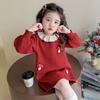 Vestido de Tricô Redondo com Estampa de Cogumelos para Meninas, Vestido de Aniversário Infantil, Vestido de Primavera Evasê, Roupa para Crianças Pequenas