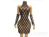 Vestido Sexy de Malla con Pedrería y Lentejuelas Plateadas Brillantes, con Guantes, para Usar En..