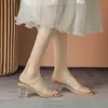 Sandalias de Tacón Grueso de Cristal de Tacón Alto Transparentes de Moda Sandalias de Persona Perezosa para Exteriores 2026 Verano Nuevas Cuadradas Francesas Casuales
