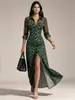 2026 Estação Independente Transfronteiriça Estilo Europeu e Americano Estampa de Leopardo Malha Costurada Moda Casual Fenda Vestido Feminino