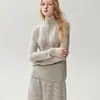 Suéter de punto Campolai yarn/75% cachemira 25% seda de morera para mujer, cuello alto, media botonadura, manga larga, suéter de terciopelo