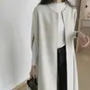 Jaqueta colete de lã de comprimento médio, cor sólida, design nicho estilo japonês, caimento solto, capa Dongdaemun coreana para mulheres, outono e inverno
