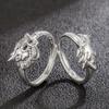 Tótem Étnico Dragón Plateado y Fénix Relieve Anillo Dragón y Fénix Pareja Apertura Anillo de Dedo Dragón y Fénix Regalo de San Valentín
