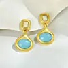 Pendientes de Gota Estilo Francés Lujo Ligero Retro de Lapislázuli con Incrustaciones Doradas y Turquesa Natural, Pendientes de Gama Alta y Elegantes para Mujer