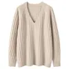 Nuevo suéter de punto de cachemira con hombros caídos y mangas raglán para mujer, caída de otoño e invierno, cuello en V, holgado, estilo casual, suéter base de color liso