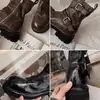 Botines de cuero lavado con suela gruesa para mujer, nuevo modelo 2026, con hebilla de cinturón, botas de montar plisadas, botas de motocicleta, botas estilo Martin con tacón grueso