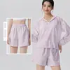 Traje Ligero de Protección Solar para Mujer, Ropa de Yoga con Capucha de Hilo Original de Manga Larga, Shorts Deportivos Casuales Sueltos y Transpirables
