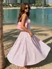 Vestido largo sin tirantes de rayas verticales para mujer, transfronterizo, cintura ajustada, dobladillo acampanado, longitud media, estilo vacacional, hombros descubiertos