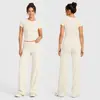 Conjunto de Ropa de Yoga Cepillada Transfronteriza, Manga Corta, Cintura Alta, Ajustado, Versátil Ropa de Fitness, Conjunto Deportivo para Correr para Mujeres