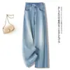 Jeans de Moda Versátiles de Pierna Recta Suelta, Ajustados, Cortos, con Gradiente de Pedrería, Cintura Alta, Novedad Otoño 2026