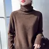 Suéter de punto colorido de cuello alto hecho de lana 100% pura, jersey de otoño e invierno para mujer, grueso y cálido, top de manga larga para usar como base