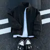 Jaqueta bomber curta desconstruída estilo americano, nova coleção de outono, jaqueta baseball para homens, corte solto, plus size, gola alta