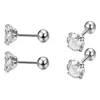 Aço Titânio Aço Inoxidável Fecho Rosca Fina Brincos Cravejados de Diamantes Quatro Pontas Zircônia Ultrapolida Pequenos Studs para Cartilagem da Orelha Joias para Orelha