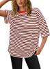 2025 Transfronterizo Europa y América Amazon TK Top de Mujer de Manga Corta a Rayas de Verano Suelto Casual Camiseta de Cuello Redondo a Rayas