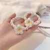 Elástico de cabelo flor de frangipani faixa de cabelo pulseira de pérola para menina de doce uso duplo elástico corda de cabelo acessórios de cabelo com flores frescas
