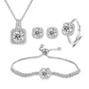 Juego de pan cuadrado anillo de terrón de azúcar pequeño anillo de gema de color de ocho corazones y ocho flechas collar pendientes pulsera cadena de suministro de joyería