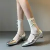 Zapatos de Salón Individuales para Mujer con Flor de Pedrería, Tacón Bajo, Punta Cuadrada, Boca Baja, Estilo Francés, Piel Suave, Correa Única, Mary Janes Plateados, Modelo de Primavera