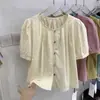 Camisa de Botones de Color Francés para Mujer Top Suave de Algodón y Lino Nuevo Estilo Verano 2024 Chic Simple Holgada Camisa de Manga Corta