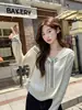 Impresionante suéter de punto de manga larga con cuello de chal azul marino para principios de otoño para mujer, holgado y casual, adecuado como top de capa base