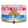 Pulsera de moda coreana nueva multicapa de línea elástica, pulsera de cerámica suave con carita sonriente encantadora, traje de pulsera de perlas retro hecha a mano para mujer