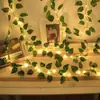 Luces de Alambre de Cobre Luces de Ratán Hoja de Oro Led Decoración de Mesa para Restaurante Cadena de Luces de Hiedra Artificial Hoja de Rábano Verde Venta al por Mayor