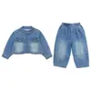 Conjunto de Mezclilla para Niña, Nuevo Conjunto de Dos Piezas con Chaqueta de Botones de Mezclilla de Moda para Bebé Niña, Versión Coreana