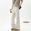 Calça Masculina Cropped Wide-Leg Estilo Americano com Plus Velvet para Primavera/Outono, Calça Preta Fluida Emagrecedora, Reto de Alta Qualidade Casual