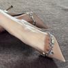2024 Nuevos Tacones Altos Nude Puntiagudos Pedrería Sexy Temperamento Hermana Real Zapatos Individuales de Banquete para Mujer