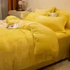 Conjunto de quatro peças de leite veludo espesso de inverno, conjunto de três peças de flanela, lençol e capa de edredom, antiestático para dormir nu, impressão e tingimento reativos