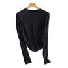 Outono grama plantio novo fio de seda de amoreira camiseta de manga comprida pele fina roupa de baixo justa compras camisa de base plissada para mulheres